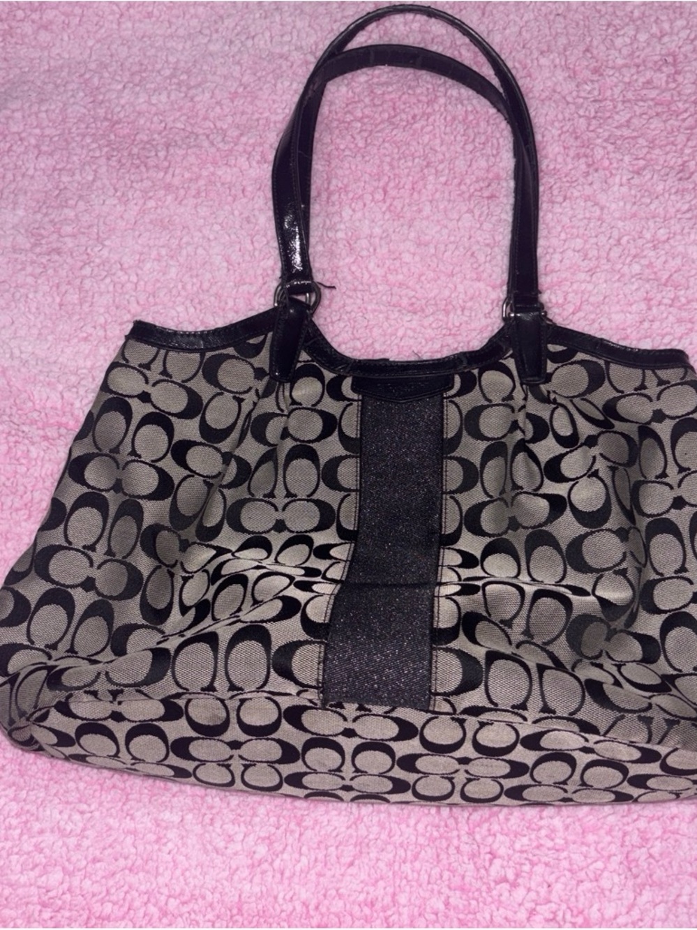 Coach Black and Tan Signature Canvas Shoulder Bag